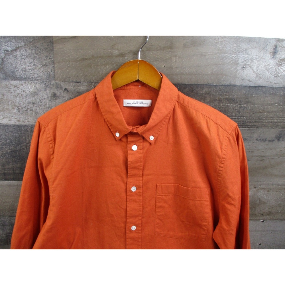 Wood Wood Shirt Mens Large Orange Adam Classic Flannel Pocket Button Down Casual